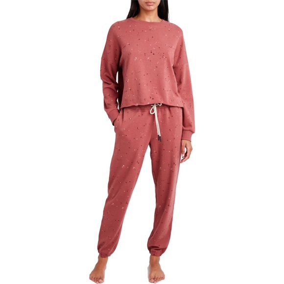 Sage Collective Cozy Raw Hem Cropped Lightweight Sweatshirt In Fauna Size XL NWT - Picture 2 of 9